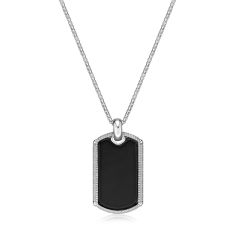 image of Men's Black Agate Sterling Silver Dog Tag Pendant Necklace with sku:BM0012P1BA-SIL