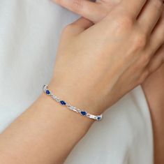 Oval Blue Sapphire and Diamond Accent 14k White Gold X Link Bracelet