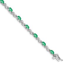 Oval Emerald and 1/10ctw Diamond 14k White Gold Link Bracelet 1