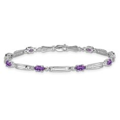 Oval Amethyst and Diamond Accent 14k White Gold Open Link Bracelet 1