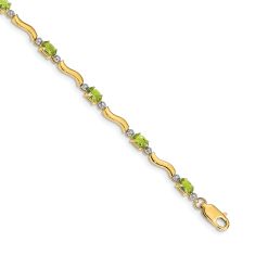 Oval Peridot and Diamond Accent 14k Yellow Gold Wavy Link Bracelet