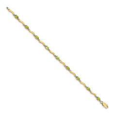Oval Peridot and Diamond Accent 14k Yellow Gold Wavy Link Bracelet