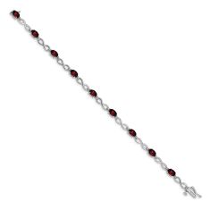Oval Garnet and Diamond Accent 14k White Gold Infinity Link Bracelet