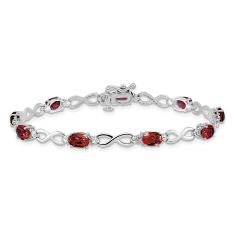Oval Garnet and Diamond Accent 14k White Gold Infinity Link Bracelet