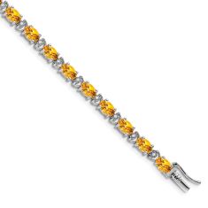 Oval Citrine and 1/10ctw Diamond 14k White Gold Link Bracelet