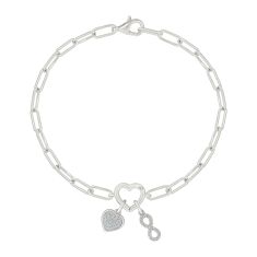 1/5ctw Diamond Sterling Silver Heart and Infinity Charm Bracelet