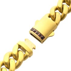 INOX Black Sapphire Gold Ion-Plated Stainless Steel 10mm Miami Cuban Chain Bracelet