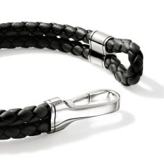 John Hardy Black Leather Hook Clasp 10mm Bracelet