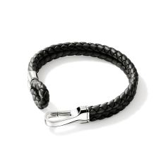 John Hardy Black Leather Hook Clasp 10mm Bracelet