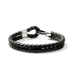 John Hardy Black Leather Hook Clasp 10mm Bracelet