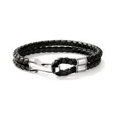 John Hardy Black Leather Hook Clasp 10mm Bracelet