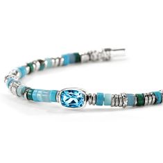 John Hardy Heishi Gem Swiss Blue Topaz 4mm Sterling Silver Bracelet