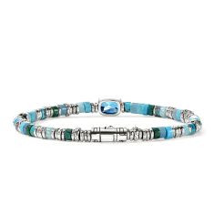 John Hardy Heishi Gem Swiss Blue Topaz 4mm Sterling Silver Bracelet
