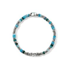 John Hardy Heishi Gem Swiss Blue Topaz 4mm Sterling Silver Bracelet