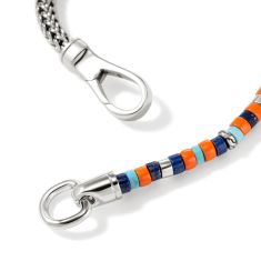 John Hardy Heishi Lapis Lazuli, Turquoise, Orange Enamel Bead and Sterling Silver Chain Bracelet