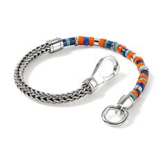 John Hardy Heishi Lapis Lazuli, Turquoise, Orange Enamel Bead and Sterling Silver Chain Bracelet