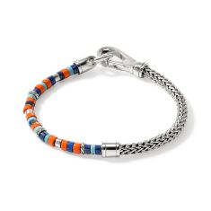 John Hardy Heishi Lapis Lazuli, Turquoise, Orange Enamel Bead and Sterling Silver Chain Bracelet