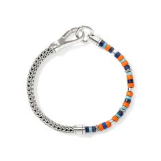 John Hardy Heishi Lapis Lazuli, Turquoise, Orange Enamel Bead and Sterling Silver Chain Bracelet