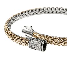 John Hardy Icon 1/6ctw Diamond Reversible 5mm 14k Gold-Plated and Sterling Silver Bracelet