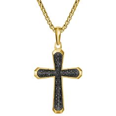 Bulova Icon Black Spinel Gold-Plated Sterling Silver Cross Pendant Necklace 1