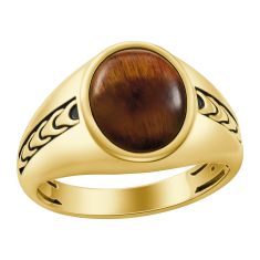 Bulova Link™ Tiger's Eye Gold-Plated Ring - Size 10 1