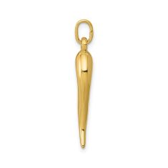 14k Yellow Gold 3D Italian Horn Charm Pendant, 25mm