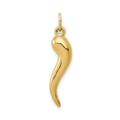 14k Yellow Gold 3D Italian Horn Charm Pendant, 25mm 1