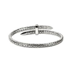 John Hardy Spear Black Sapphire Pave 5.5mm Sterling Silver Flex Cuff Bracelet