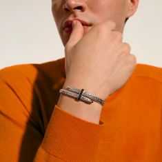 John Hardy Spear Black Sapphire Pave 5.5mm Sterling Silver Flex Cuff Bracelet
