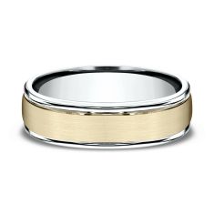 10k Yellow Gold and White Gold 6mm Satin Center Comfort Fit Wedding Band