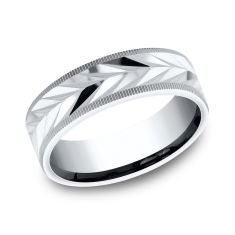 14k White Gold 7mm Wheat Pattern Milgrain Detail Comfort Fit Wedding Band 1