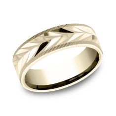 14k Yellow Gold 7mm Wheat Pattern Milgrain Detail Comfort Fit Wedding Band 1
