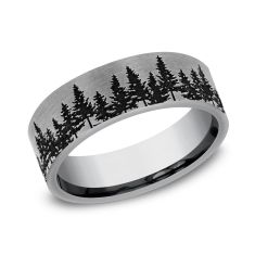 Tungsten 7mm Tree Line Pattern Comfort Fit Wedding Band 1