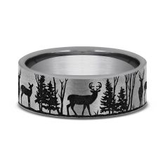 Tungsten 7mm Tree Line With Deer Pattern Comfort Fit Wedding Band