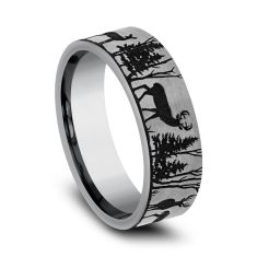 Tungsten 7mm Tree Line With Deer Pattern Comfort Fit Wedding Band