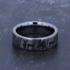 Tungsten 7mm Tree Line With Deer Pattern Comfort Fit Wedding Band