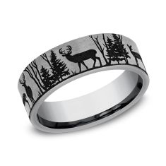 Tungsten 7mm Tree Line With Deer Pattern Comfort Fit Wedding Band 1