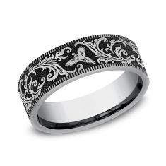 Tungsten 7mm Pheasant Scroll Pattern Comfort Fit Wedding Band 1