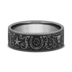 Tungsten 7mm Western Script Pattern Comfort Fit Wedding Band