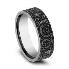 Tungsten 7mm Western Script Pattern Comfort Fit Wedding Band
