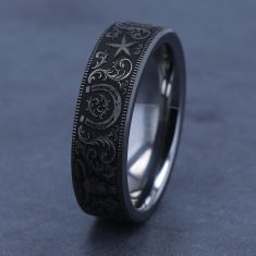 Tungsten 7mm Western Script Pattern Comfort Fit Wedding Band