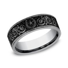Tungsten 7mm Horseshoe Script Pattern Comfort Fit Wedding Band 1