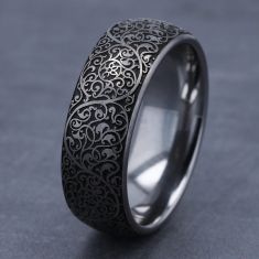 Tungsten 8mm Arabesque Pattern Comfort Fit Wedding Band