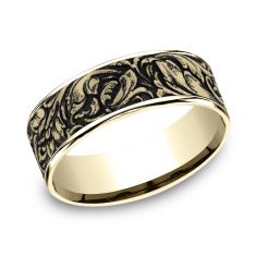 14k Yellow Gold 7.5mm Vine Pattern Comfort Fit Wedding Band 1