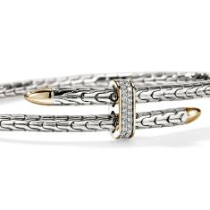 John Hardy Spear 1/6ctw 4mm 14k Yellow Gold and Sterling Silver Flex Cuff Bracelet