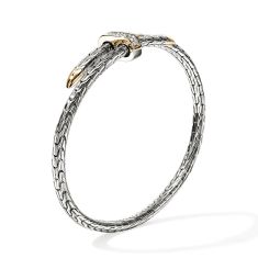 John Hardy Spear 1/6ctw 4mm 14k Yellow Gold and Sterling Silver Flex Cuff Bracelet
