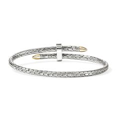 John Hardy Spear 1/6ctw 4mm 14k Yellow Gold and Sterling Silver Flex Cuff Bracelet