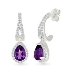 Amethyst and Created White Sapphire Sterling Silver Drop Earrings