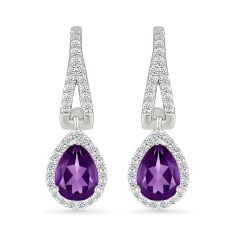 Amethyst and Created White Sapphire Sterling Silver Drop Earrings