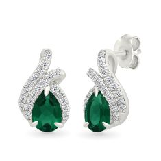 Created Emerald and Created White Sapphire Sterling Silver Earrings